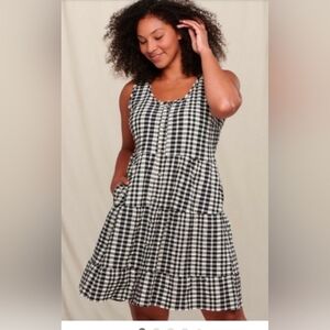 Toad&Co Manzana Black and White Gingham Tiered 🌼 Midi Dress, M, Excellent!